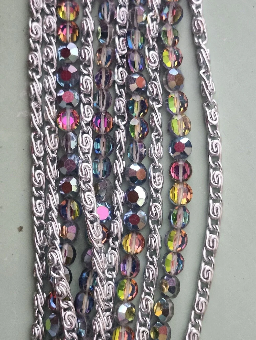 Stylish Multi-Row Iridescent Bead and Silver-Tone Bracelet